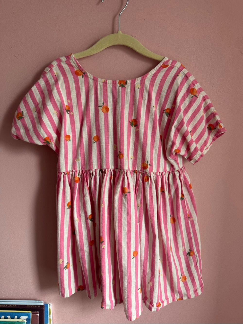 Next Pink and White Striped Dress with Orange Print